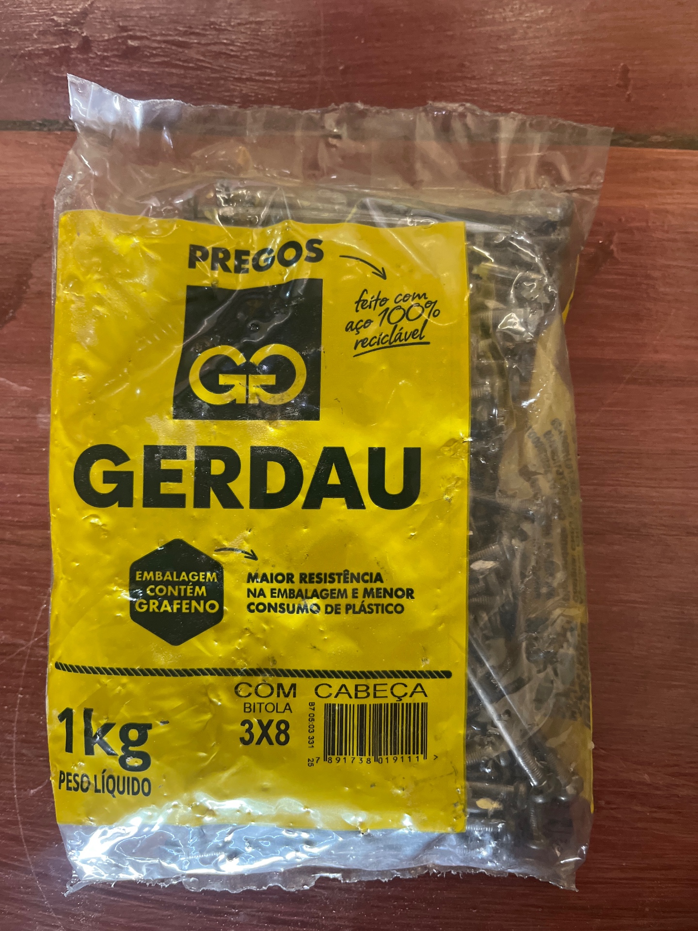 Prego Gerdau Bitola 3x8 — Com cabeça · 1 kg · bitola 3x8